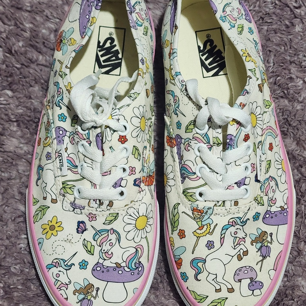 Vans White and Pink Doodle Sneakers